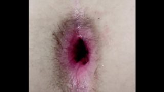 Homemade skinny teen twink gapes hairy ass with a big toy dildo