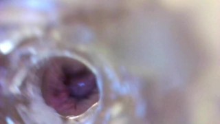 Trans girl webcam extreme closeups, camera in fleshlight